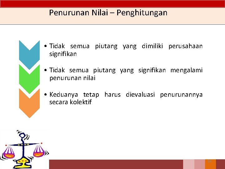 Penurunan Nilai – Penghitungan • Tidak semua piutang yang dimiliki perusahaan signifikan • Tidak