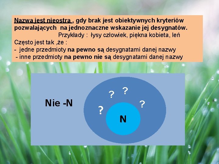 Nazwa jest nieostra , gdy brak jest obiektywnych kryteriów pozwalających na jednoznaczne wskazanie jej
