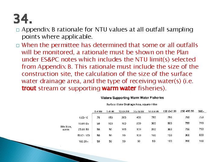 34. � � Appendix B rationale for NTU values at all outfall sampling points