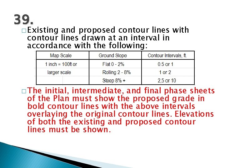 39. � Existing and proposed contour lines with contour lines drawn at an interval