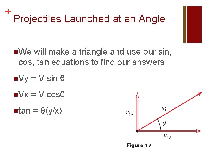 + Projectiles Launched at an Angle n We will make a triangle and use