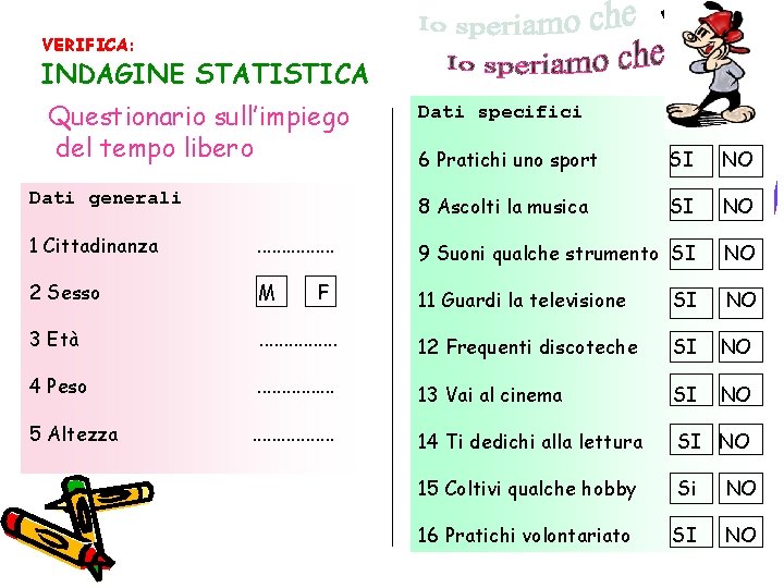 Sch ed a VERIFICA: Dati specifici va Dati generali ra t i Questionario sull’impiego