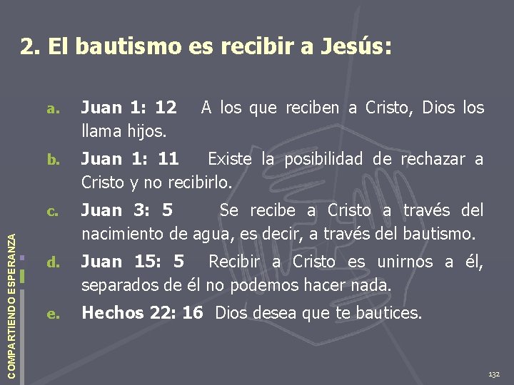 COMPARTIENDO ESPERANZA 2. El bautismo es recibir a Jesús: a. Juan 1: 12 llama