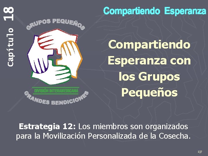 18 Capítulo Compartiendo Esperanza con los Grupos Pequeños Estrategia 12: Los miembros son organizados