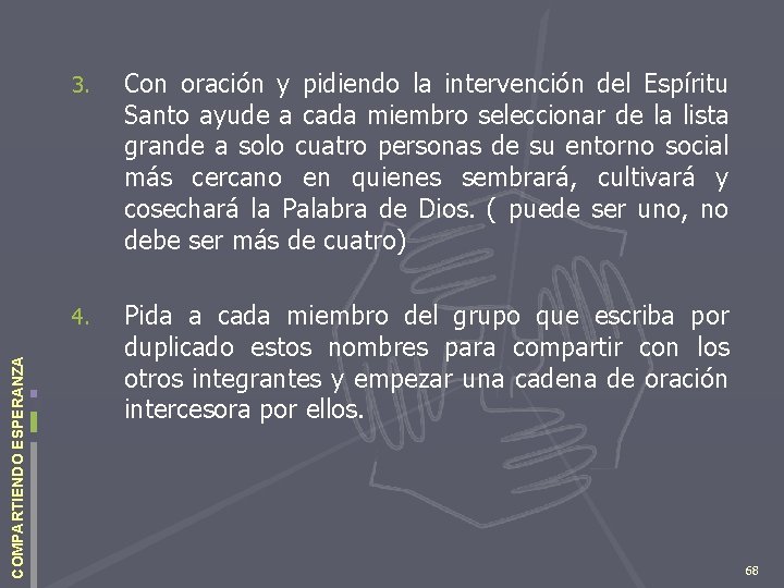 COMPARTIENDO ESPERANZA 3. Con oración y pidiendo la intervención del Espíritu Santo ayude a