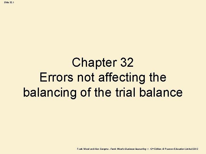 Slide 32. 1 Chapter 32 Errors not affecting the balancing of the trial balance Slide 32. 1 Chapter 32 Errors not affecting the balancing of the trial balance