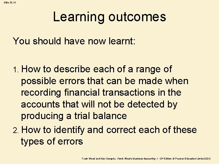 Slide 32. 14 Learning outcomes You should have now learnt: 1. How to describe Slide 32. 14 Learning outcomes You should have now learnt: 1. How to describe