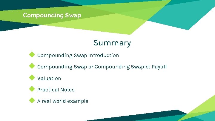 Compounding Swap Summary ◆ Compounding Swap Introduction ◆ Compounding Swap or Compounding Swaplet Payoff