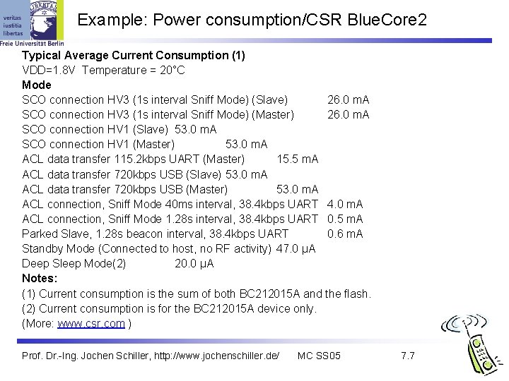 Example: Power consumption/CSR Blue. Core 2 Typical Average Current Consumption (1) VDD=1. 8 V