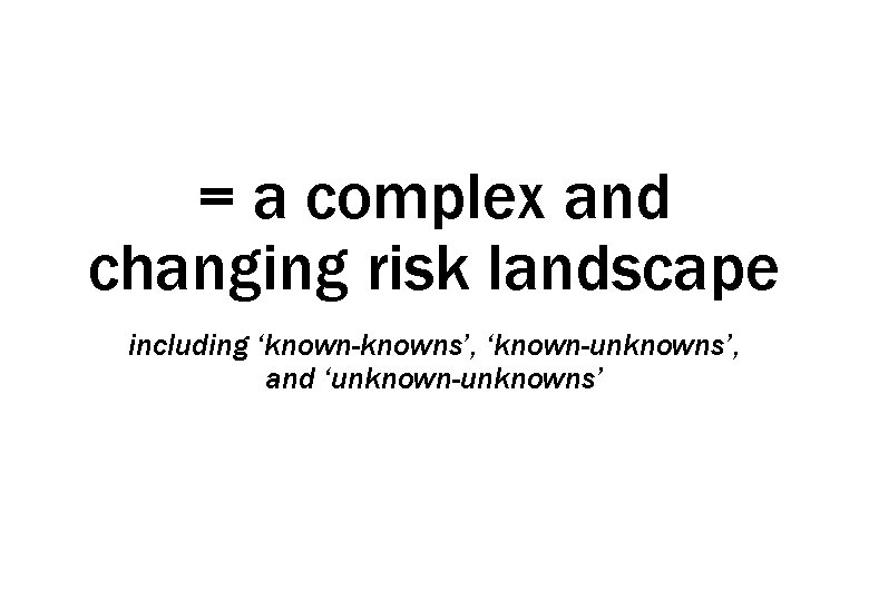 = a complex and changing risk landscape including ‘known-knowns’, ‘known-unknowns’, and ‘unknown-unknowns’ 