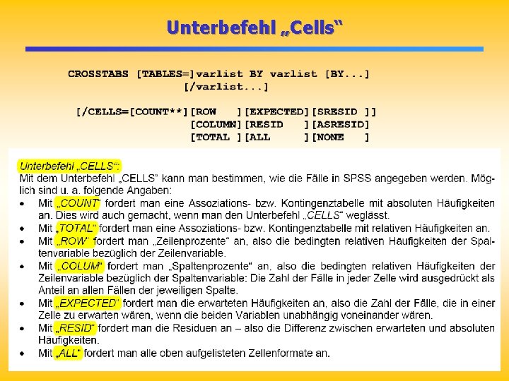 Unterbefehl „Cells“ Unterbefehl „Cells“