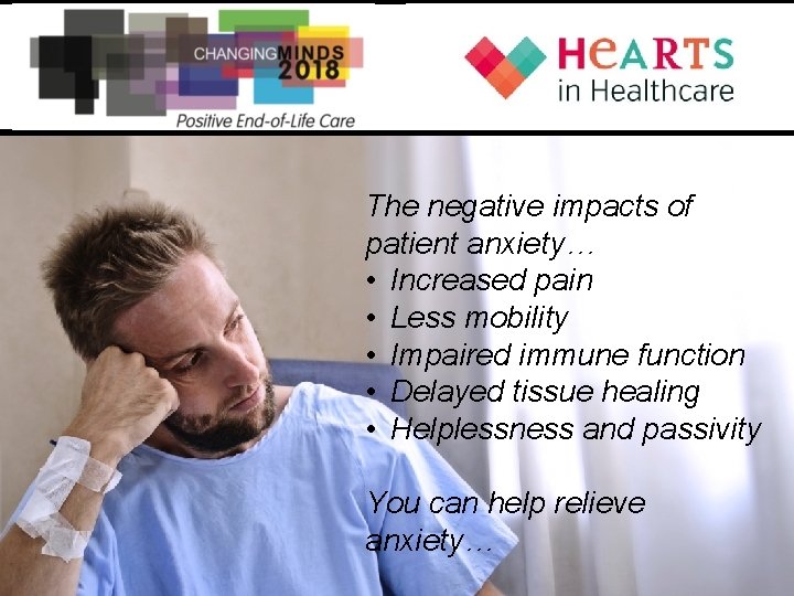 The negative impacts of patient anxiety… • Increased pain • Less mobility • Impaired