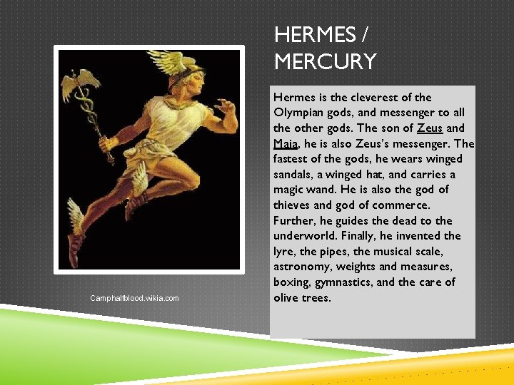 HERMES / MERCURY Camphalfblood. wikia. com Hermes is the cleverest of the Olympian gods,