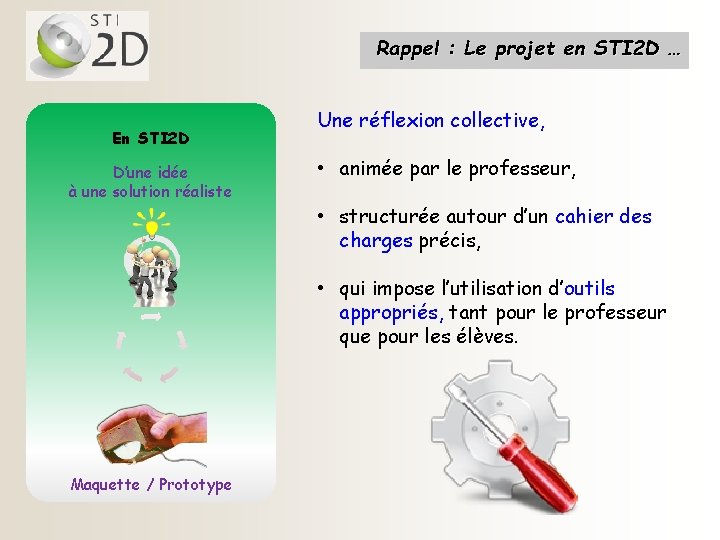 Rappel : Le projet en STI 2 D … En STI 2 D D’une