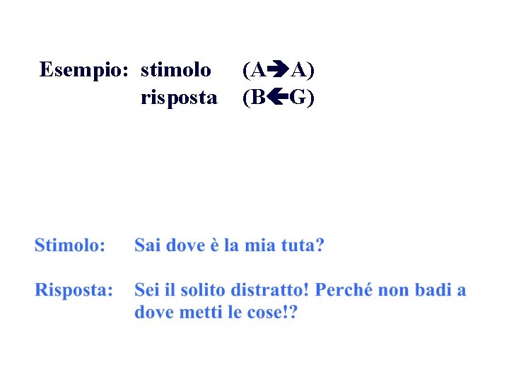 Esempio: stimolo (A A) risposta (B G) 