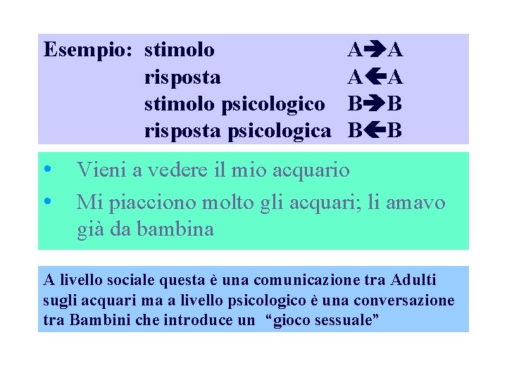 Esempio: stimolo risposta stimolo psicologico risposta psicologica A A B B • Vieni a