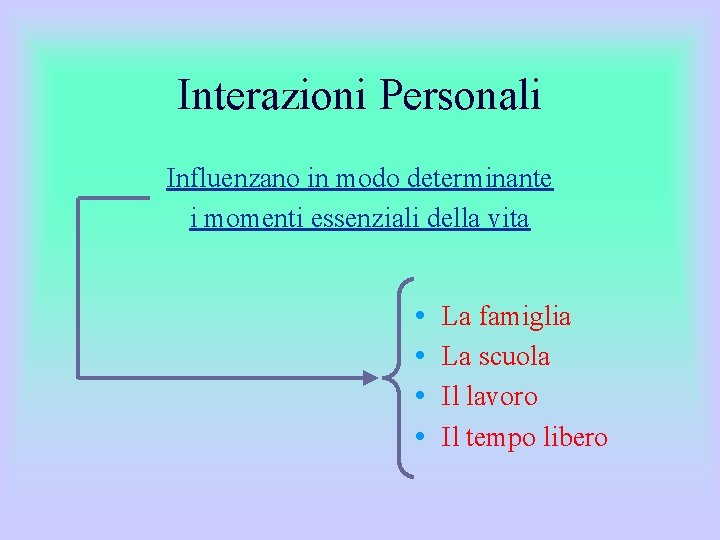 Interazioni Personali Influenzano in modo determinante i momenti essenziali della vita • • La