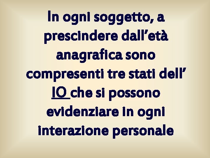 In ogni soggetto, a prescindere dall’età anagrafica sono compresenti tre stati dell’ IO che