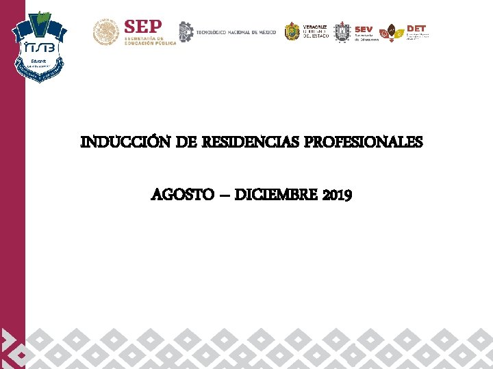 INDUCCIÓN DE RESIDENCIAS PROFESIONALES AGOSTO – DICIEMBRE 2019 