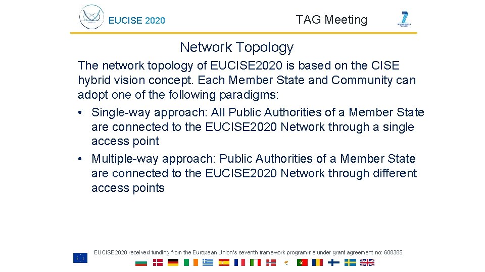 EUCISE 2020 TAG Meeting Network Topology The network topology of EUCISE 2020 is based