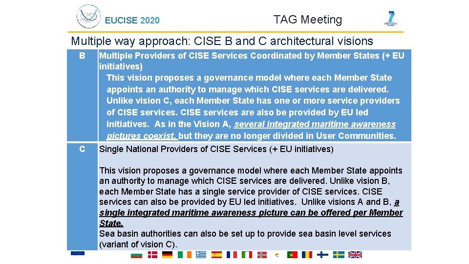 EUCISE 2020 TAG Meeting Multiple way approach: CISE B and C architectural visions B