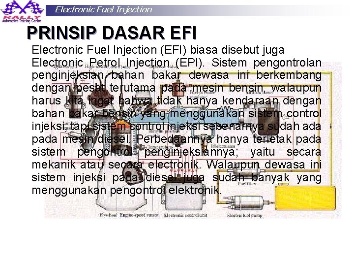Electronic Fuel Injection PRINSIP DASAR EFI Electronic Fuel Injection (EFI) biasa disebut juga Electronic