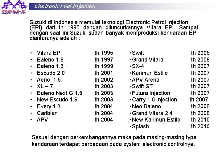 Electronic Fuel Injection Suzuki di Indonesia memulai teknologi Electronic Petrol Injection (EPI) dari th