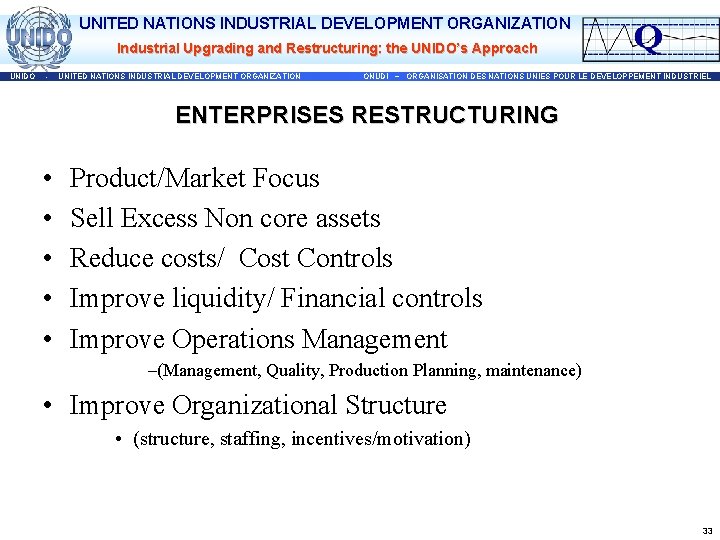 UNITED NATIONS INDUSTRIAL DEVELOPMENT ORGANIZATION Industrial Upgrading and Restructuring: the UNIDO’s Approach UNIDO -