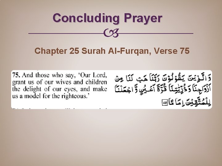 Concluding Prayer Chapter 25 Surah Al-Furqan, Verse 75 