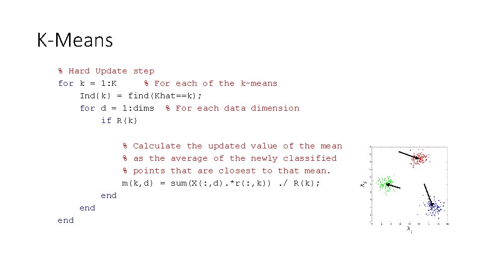 K-Means % Hard Update step for k = 1: K % For each of