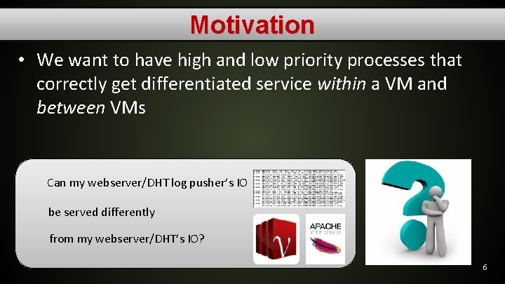 Motivation • We want to have high and low priority processes that correctly get