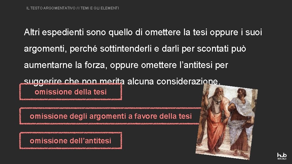 IL TESTO ARGOMENTATIVO / I TEMI E GLI ELEMENTI Altri espedienti sono quello di