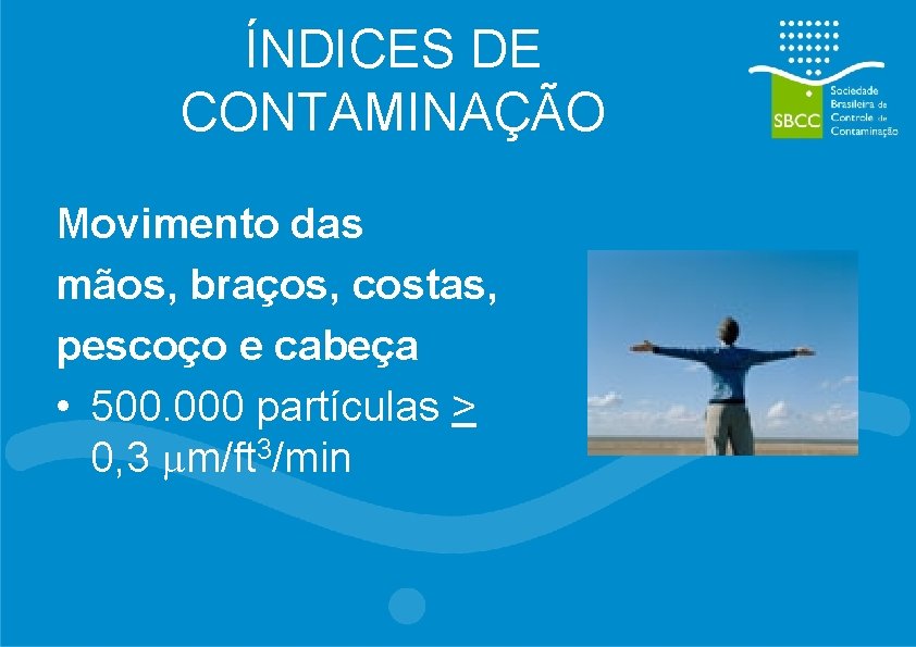 ÍNDICES DE CONTAMINAÇÃO Movimento das mãos, braços, costas, pescoço e cabeça • 500. 000