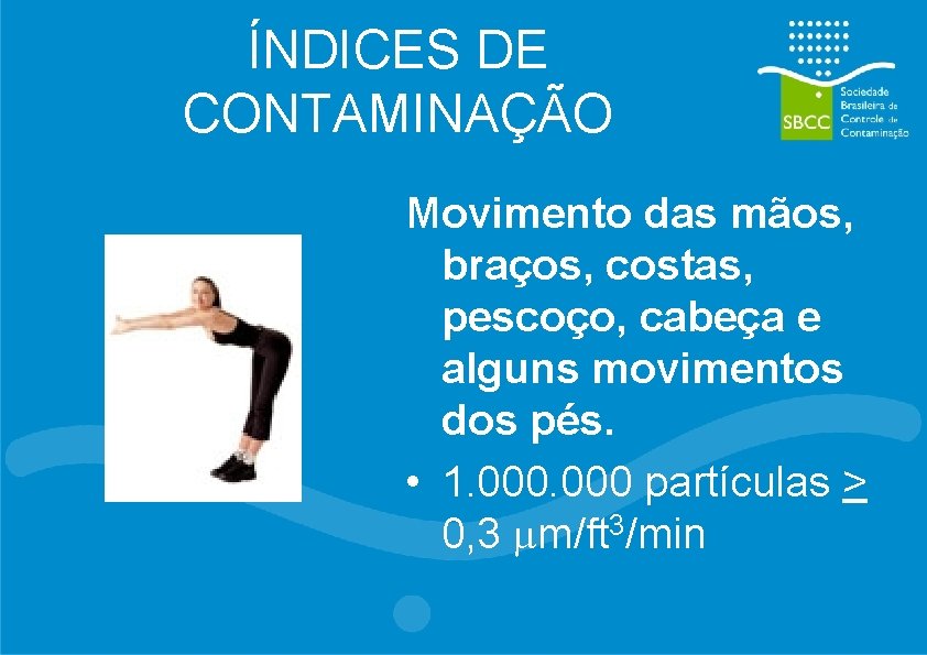 ÍNDICES DE CONTAMINAÇÃO Movimento das mãos, braços, costas, pescoço, cabeça e alguns movimentos dos