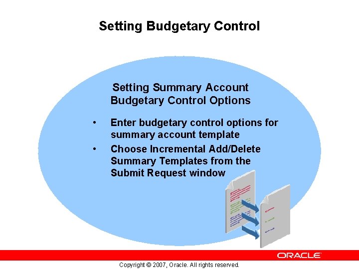 Setting Budgetary Control Setting Summary Account Budgetary Control Options • • Enter budgetary control