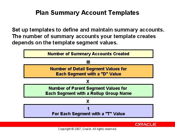 Plan Summary Account Templates Set up templates to define and maintain summary accounts. The