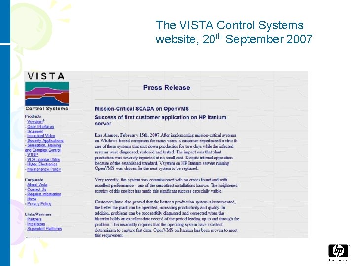 The VISTA Control Systems website, 20 th September 2007 