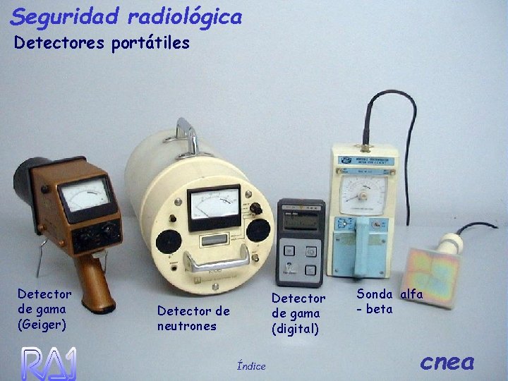 Seguridad radiológica Detectores portátiles Detector de gama (Geiger) Detector de gama (digital) Detector de