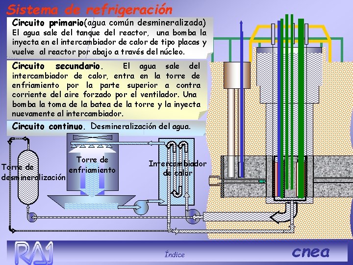 Sistema de refrigeración Circuito primario(agua común desmineralizada) El agua sale del tanque del reactor,