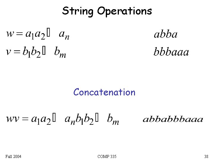 String Operations Concatenation Fall 2004 COMP 335 38 