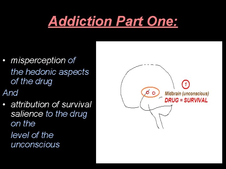 Addiction Part One: • misperception of the hedonic aspects of the drug And •