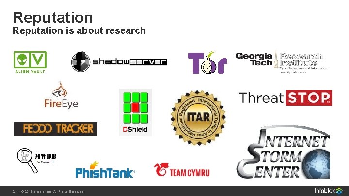 Reputation is about research 21 Infoblox Inc. All Rights 21 | | ©© 2015 Reputation is about research 21 Infoblox Inc. All Rights 21 | | ©© 2015
