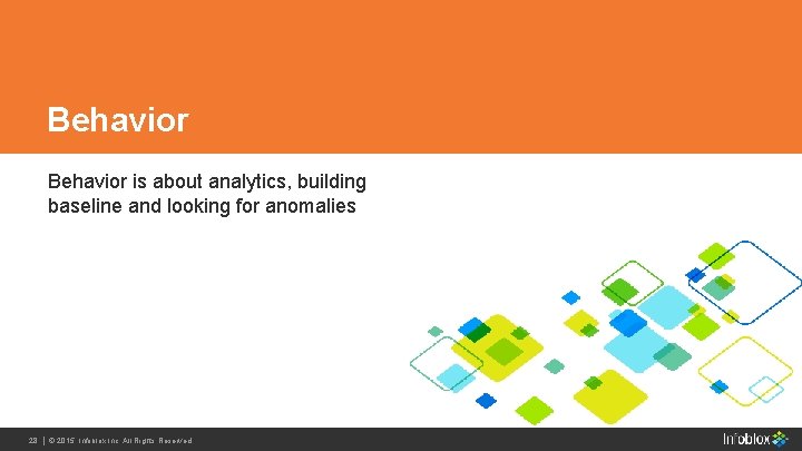 Behavior is about analytics, building baseline and looking for anomalies 28 Infoblox Inc. All Behavior is about analytics, building baseline and looking for anomalies 28 Infoblox Inc. All
