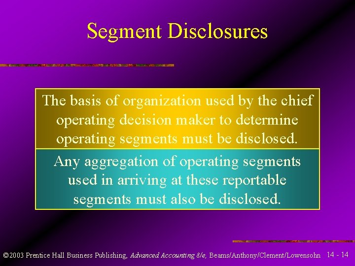 Segment Disclosures The basis of organization used by the chief operating decision maker to Segment Disclosures The basis of organization used by the chief operating decision maker to
