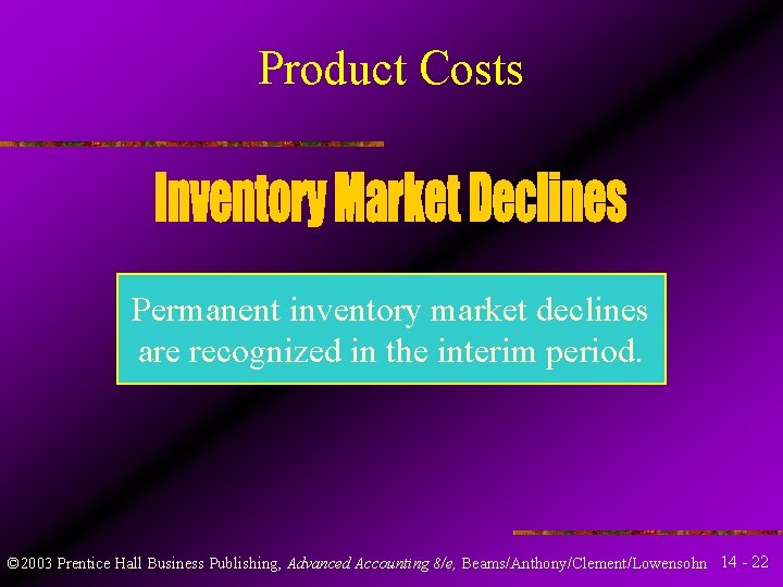 Product Costs Permanent inventory market declines are recognized in the interim period. © 2003 Product Costs Permanent inventory market declines are recognized in the interim period. © 2003