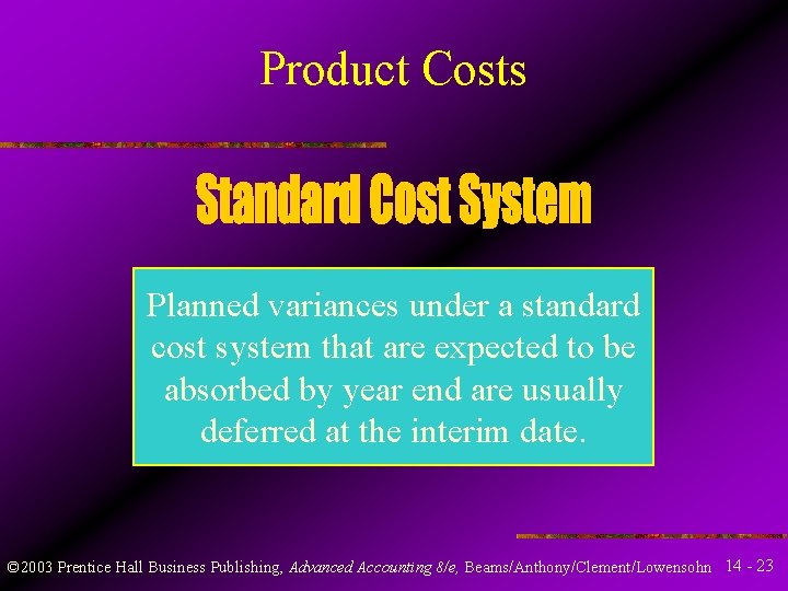 Product Costs Planned variances under a standard cost system that are expected to be Product Costs Planned variances under a standard cost system that are expected to be