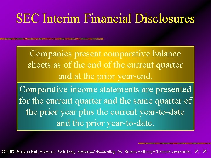 SEC Interim Financial Disclosures Companies present comparative balance sheets as of the end of SEC Interim Financial Disclosures Companies present comparative balance sheets as of the end of
