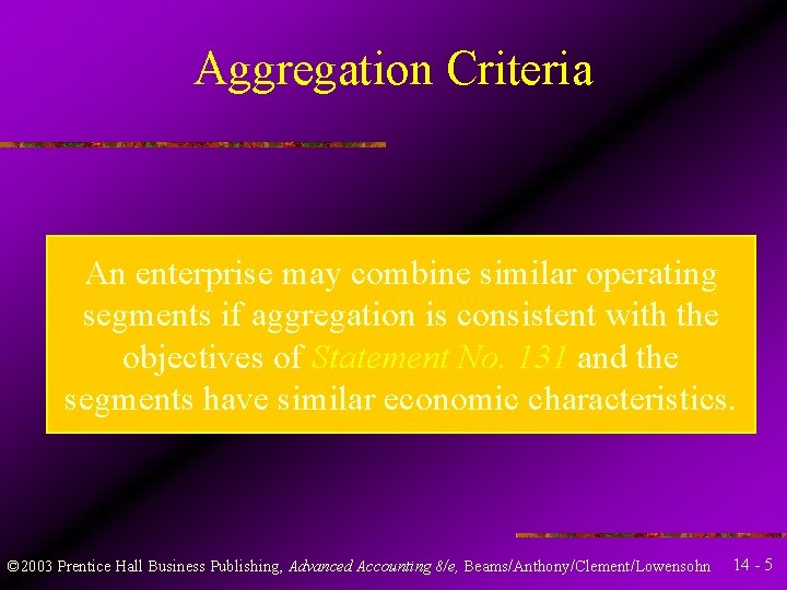 Aggregation Criteria An enterprise may combine similar operating segments if aggregation is consistent with Aggregation Criteria An enterprise may combine similar operating segments if aggregation is consistent with