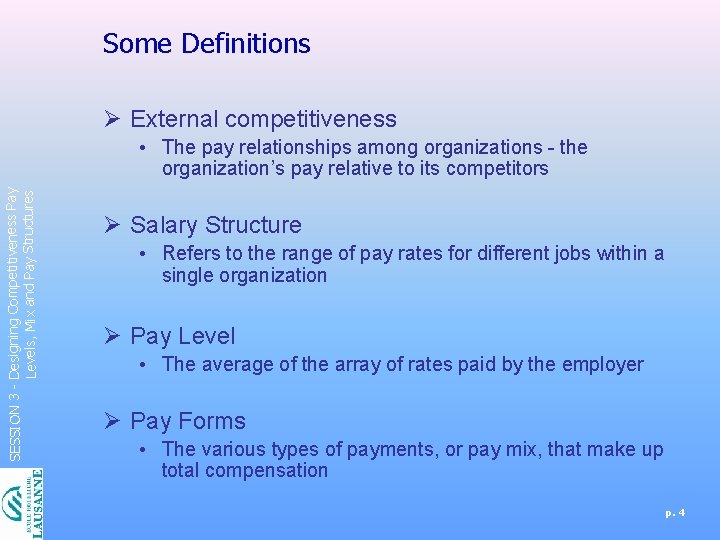 Some Definitions Ø External competitiveness SESSION 3 - Designing Competitiveness Pay Levels, Mix and