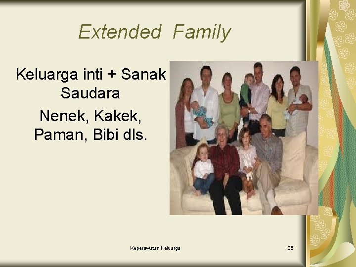 Extended Family Keluarga inti + Sanak Saudara Nenek, Kakek, Paman, Bibi dls. Keperawatan Keluarga